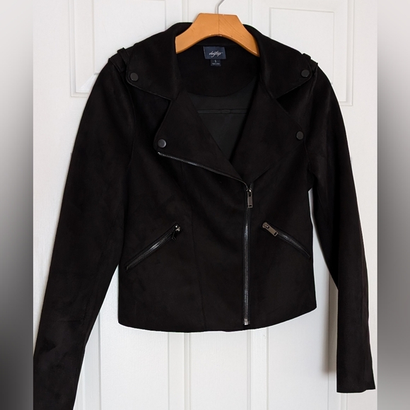 Chic Cropped Faux Suede Moto Jacket - Picture 2 of 7